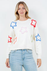 Boucle Stars Crew Neck Sweater Ivory