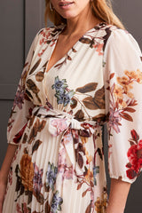 3/4 Sleeve Pleated Skirt Printed Maxi Dress Moonstone Floral