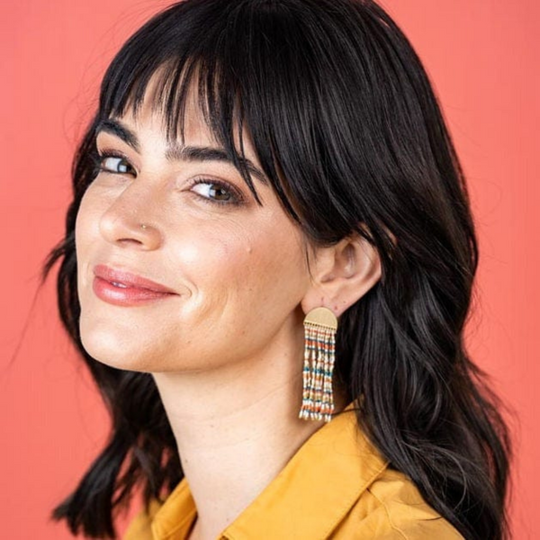 Riley Brass Half Circle Stripe Fringe Earrings