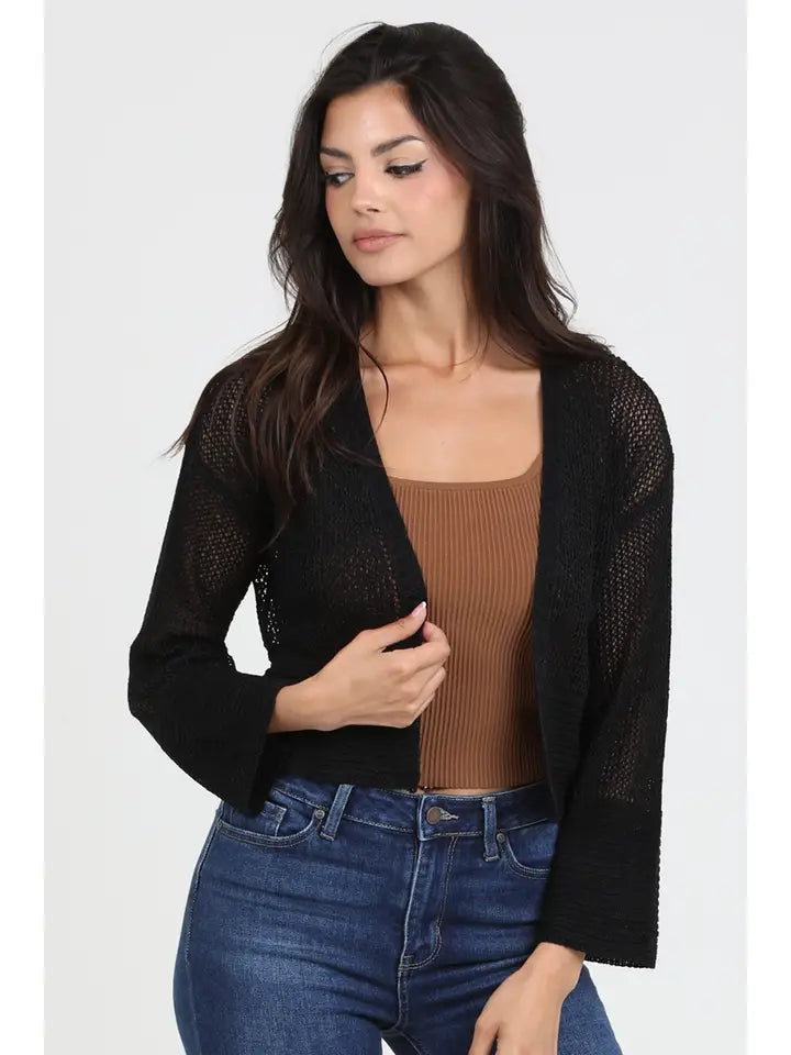 Light Weight Open Knit Sweater Cardigan Black