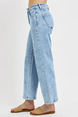 Embroidered Floral High Rise Crop Jeans Light