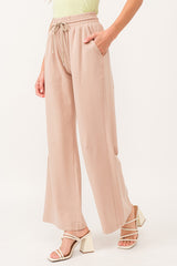 Quincy Elastic Waist Wide Leg Pants Warm Sand