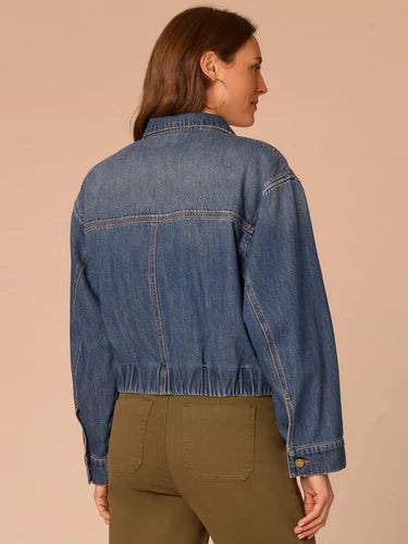 Long Sleeve Elastic Hem Crop Jacket Blue Artisanal