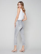 Frayed Hem Twill Pant Soft Grey