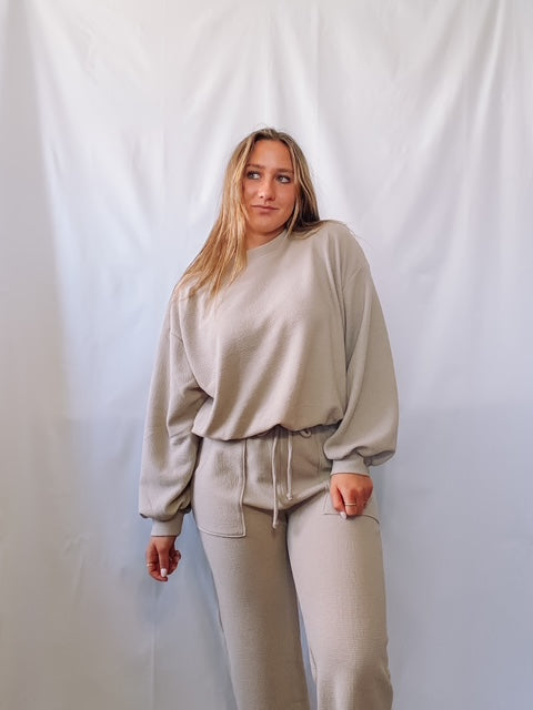 Balloon Sleeve Cloudy Knit Top Taupe