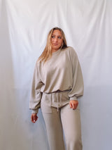 Balloon Sleeve Cloudy Knit Top Taupe