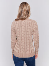 Cold Dye Cable Knit Vneck Sweater Truffle