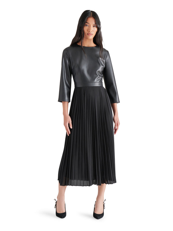 Knox Contrast Long Sleeve Midi Dress Black