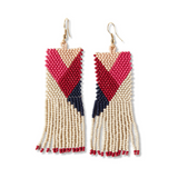 Charlotte Beaded Geometric Fringe Earrings Hot Pink, Red + Ivory