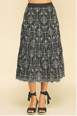 Tiered Embroidered Maxi Skirt Black