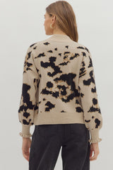 Abstract Leopard 1/4 Zip Sweater Pullover Taupe