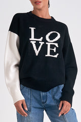 LOVE Contrast Sleeve Sweater Black + Off White