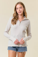 Textured Quarter Zip Top Antique White
