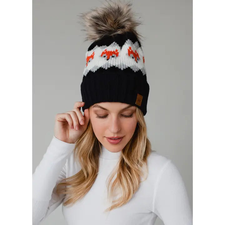 Fox Patterned Pom Hat