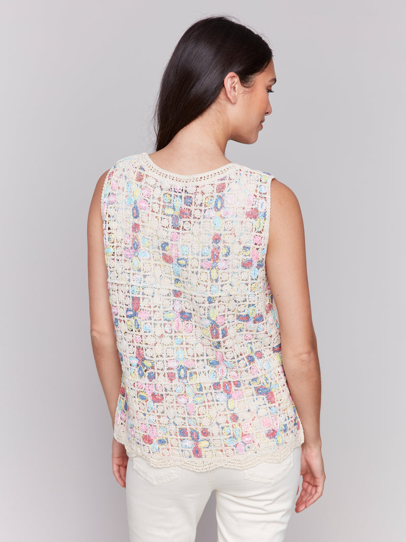 Crochet Floral Squares Tank Natural