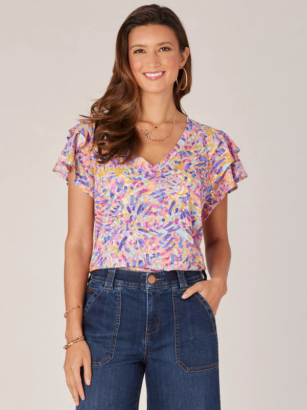 Tiered Raglan Sleeve Printed Knit Top Orchid Plum Multi