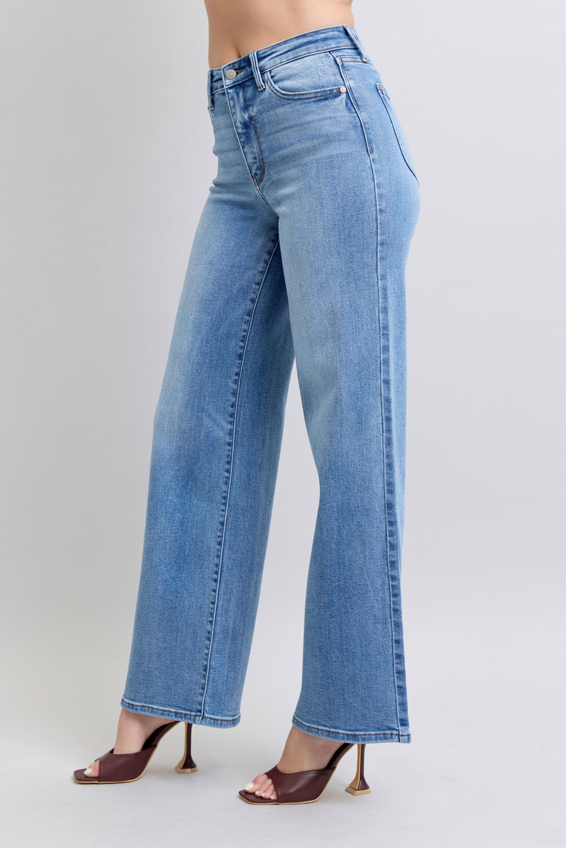 High Waisted Vintage Wash Retro Wide Leg Jeans Medium
