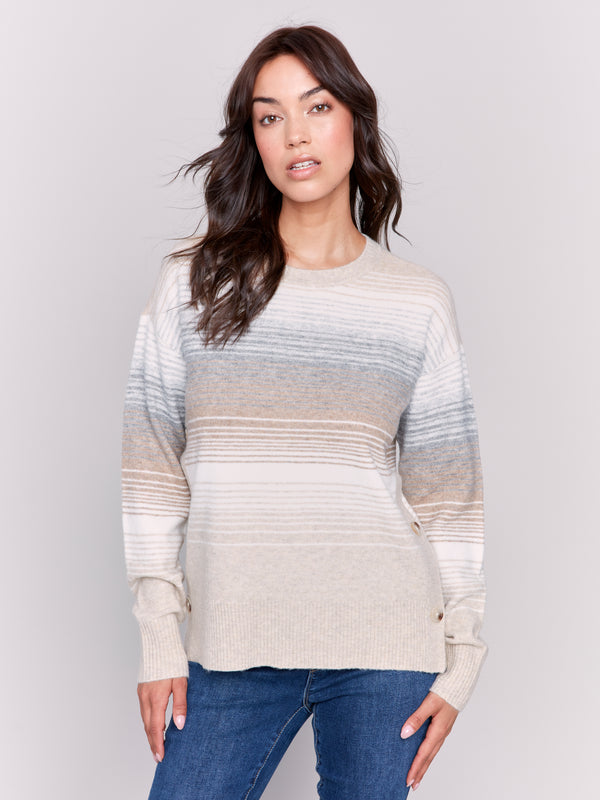 Side Button Ombre Sweater Stripes