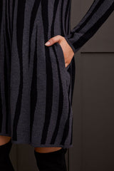 Funnel Neck Jacquard Sweater Dress Charcoal