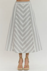 Chevron Stripe Midi Skirt Grey
