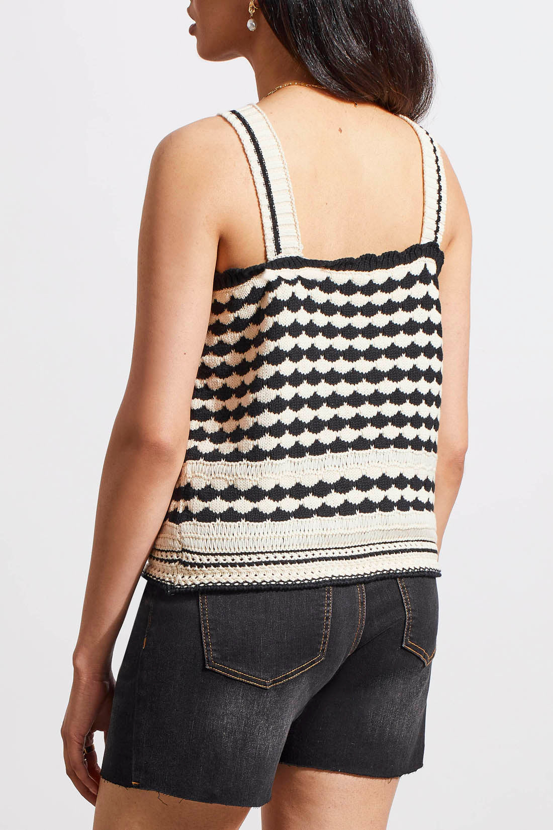 Wide Strap Scallop Stripe Sweater Tank Ecru
