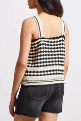 Wide Strap Scallop Stripe Sweater Tank Ecru