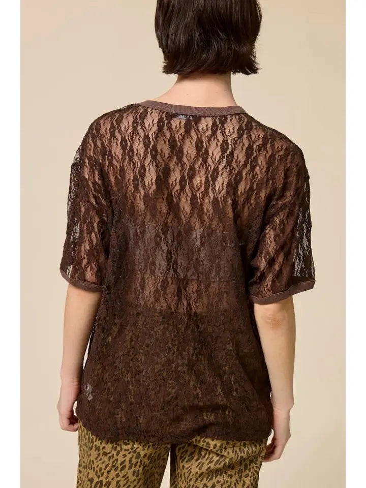Rock 'n Roll 1978 Vintage Sheer Lace Tee Brown