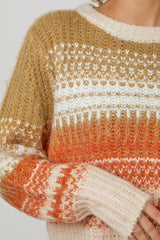 Color Gradient Rib Stitch Pullover Sweater Latte + Pumpkin