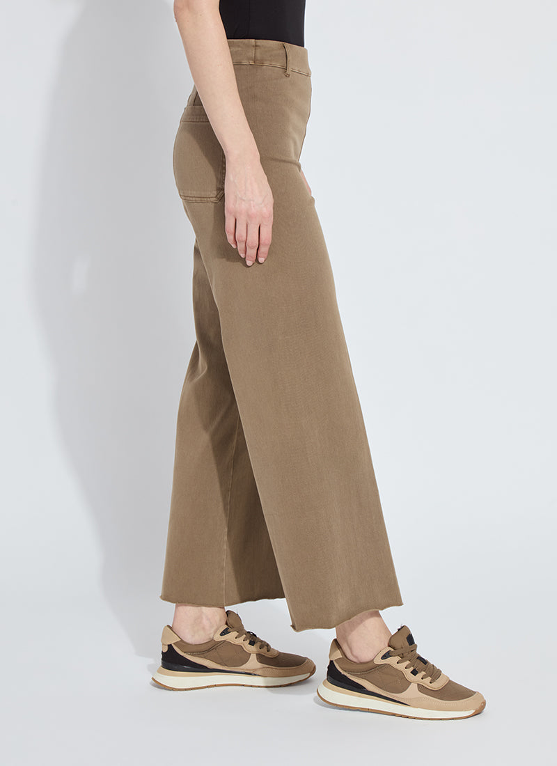 Erin High Waist Wide Leg Denim Pants Antique Wash Smoked Olive