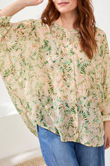 Printed Dolman Sleeve Button Down Blouse Cactus Clay