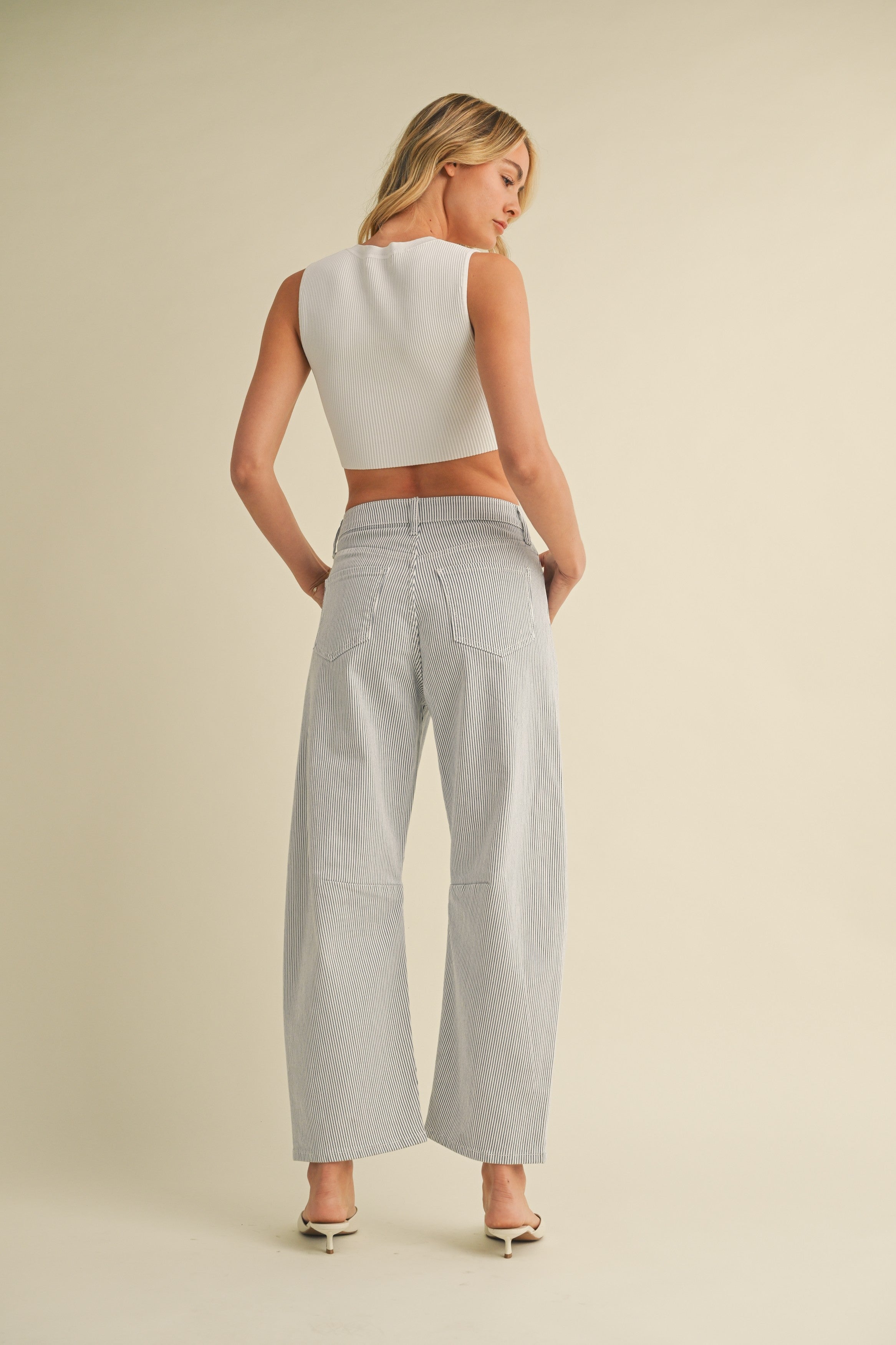 High Rise Micro Stripe Barrel Jeans Stripe