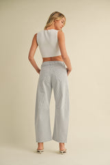 High Rise Micro Stripe Barrel Jeans Stripe