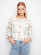 Flower Crochet Squares Sweater Powder