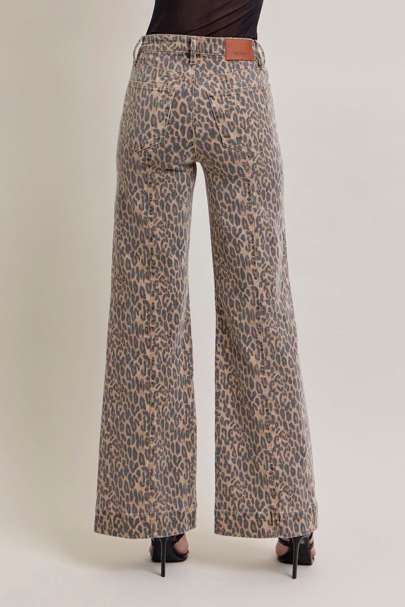 Wide Comfort Flare Seamed Jeans Cheetah