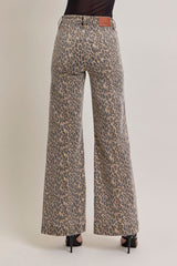 Wide Comfort Flare Seamed Jeans Cheetah