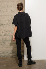 Stud Detail Funnel Neck Capelet Boxy Top Charcoal