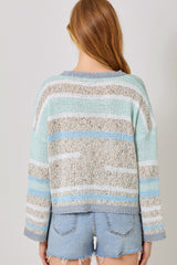 Multicolor Stripe Pullover Sweater Ice Blue + Grey Mix