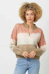 Tech Colorblocked Pull Over Sweater Ivory + Latte
