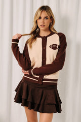 National Game Day Buttoned Sweater Cardi Cream + Brown