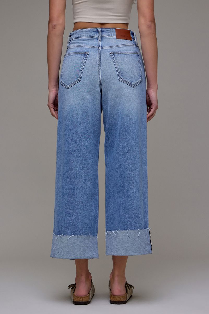 High Rise Nori Wide Leg 4" Cuffed Hem Jeans Medium Light