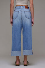 High Rise Nori Wide Leg 4" Cuffed Hem Jeans Medium Light