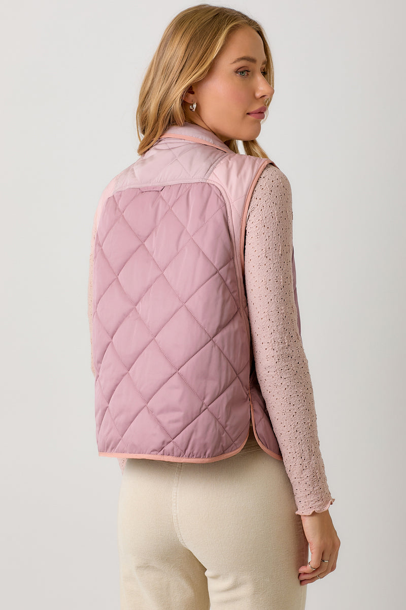 Colorblock Quilted Vest Mauve Mix