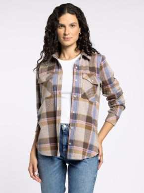 Cassian Button Up Shirt Sand Brown Plaid