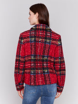 Boucle Knit Patterned Short Coat Cranberry