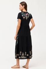 Arva Cap Sleeve Knit Eyelet Maxi Dress Black