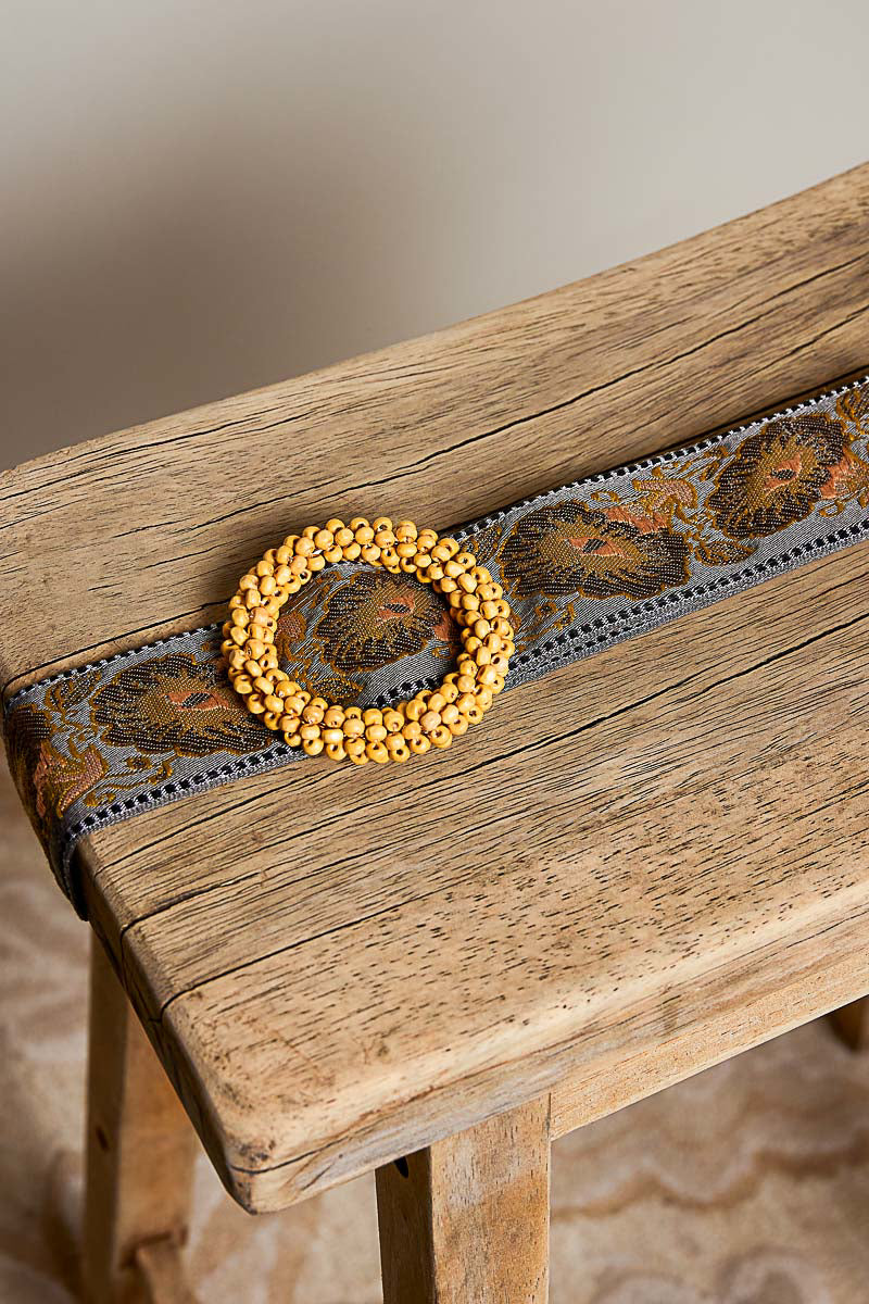 Ella Floral Jacquard Wooden Buckle Belt