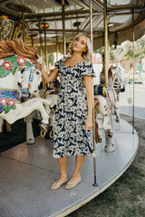 The Hills Midi Puff Sleeve Dress Moonlit Poppies