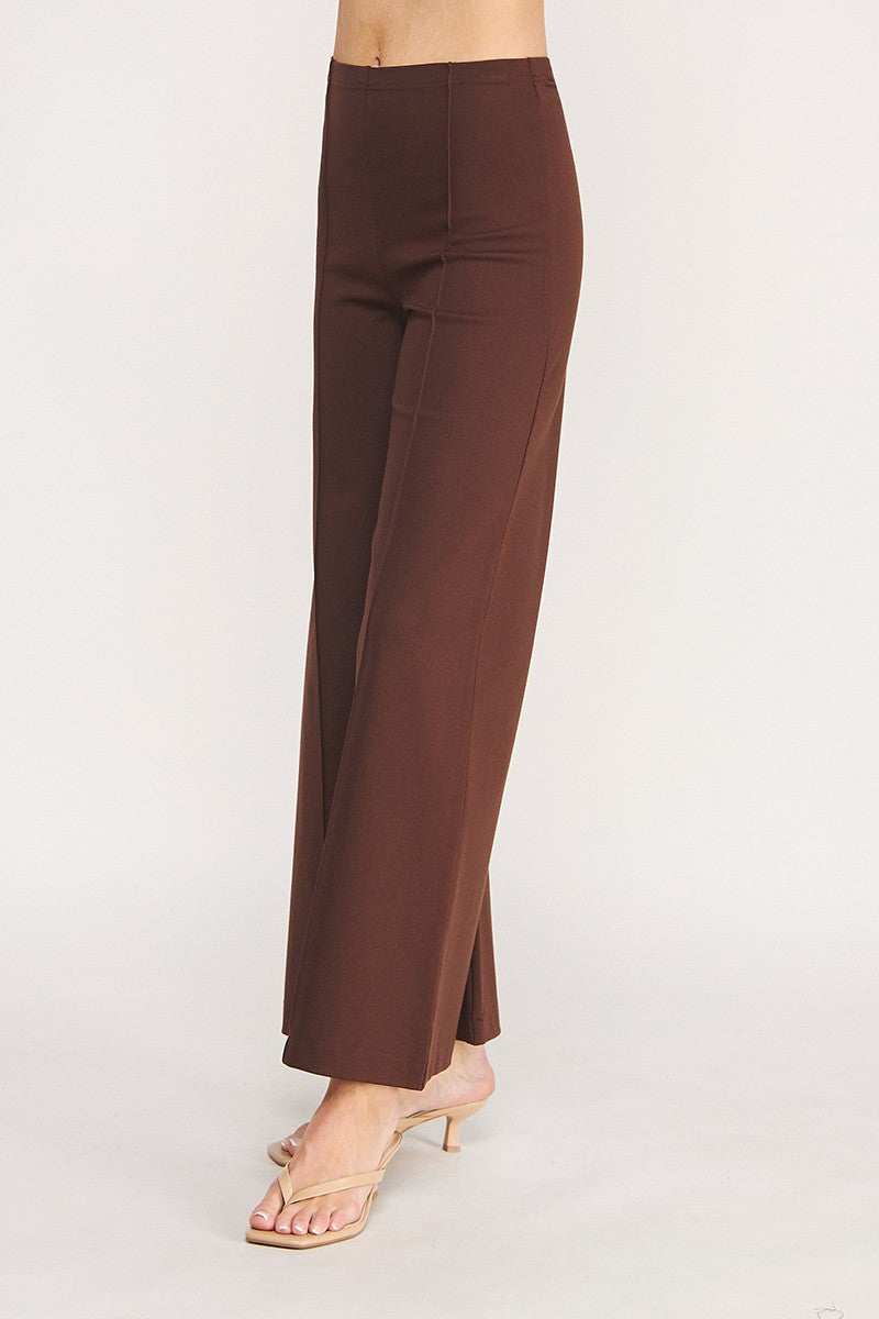 High Waist Contour Wide Leg Ponte Pants Mocha