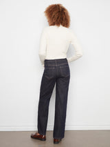 Scallop Outseam Raw Hem Straight Leg Deep Blue