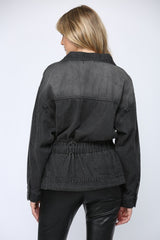 Gathered Waist Washed Denim Jacket Charcoal